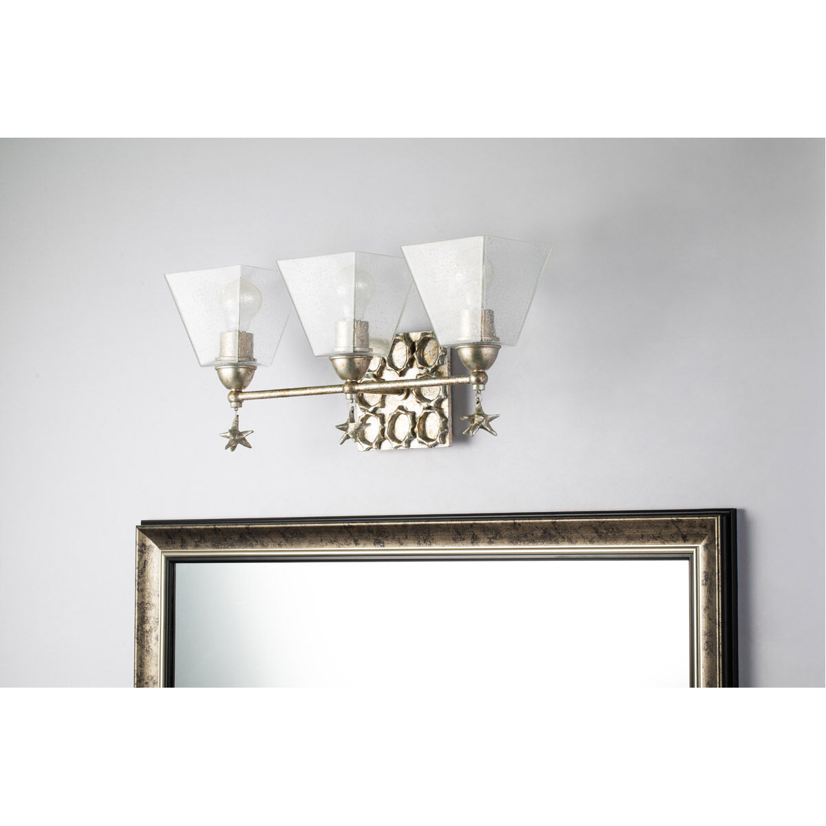 Star 3 Light 22 inch Silver leaf Bath Light Wall Light in Silver Leaf with Antique